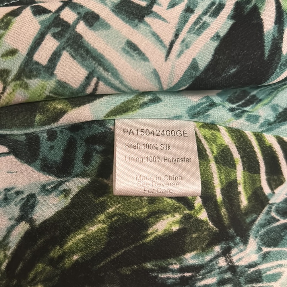 Parker Silk Amazonia Palm Leaf Print Asymmetrical Racerback Flared Mini Dress  M - Picture 9 of 11